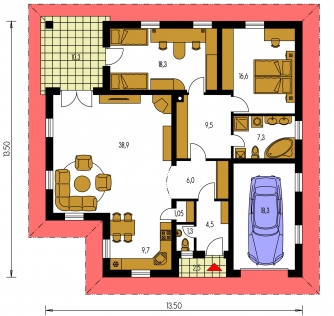 Spiegelverkehrter Entwurf | Grundriss des Erdgeschosses - BUNGALOW 17